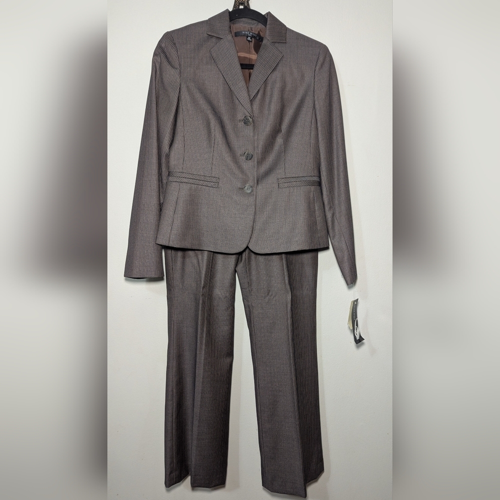 Nine West Brown Pinstripe Pantsuit Interview Business Office NEW Women's Size 6P